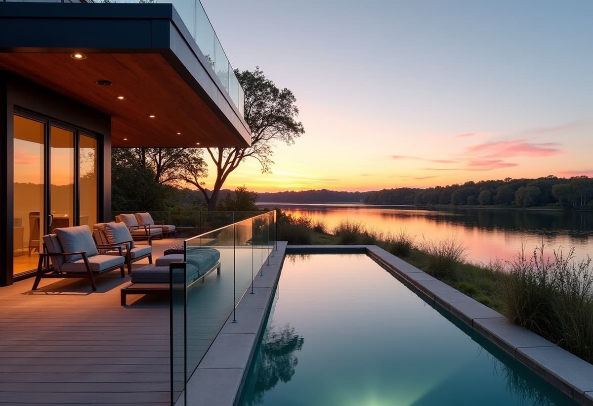 canyon lake outdoor living space overlooking the lake after remodeling