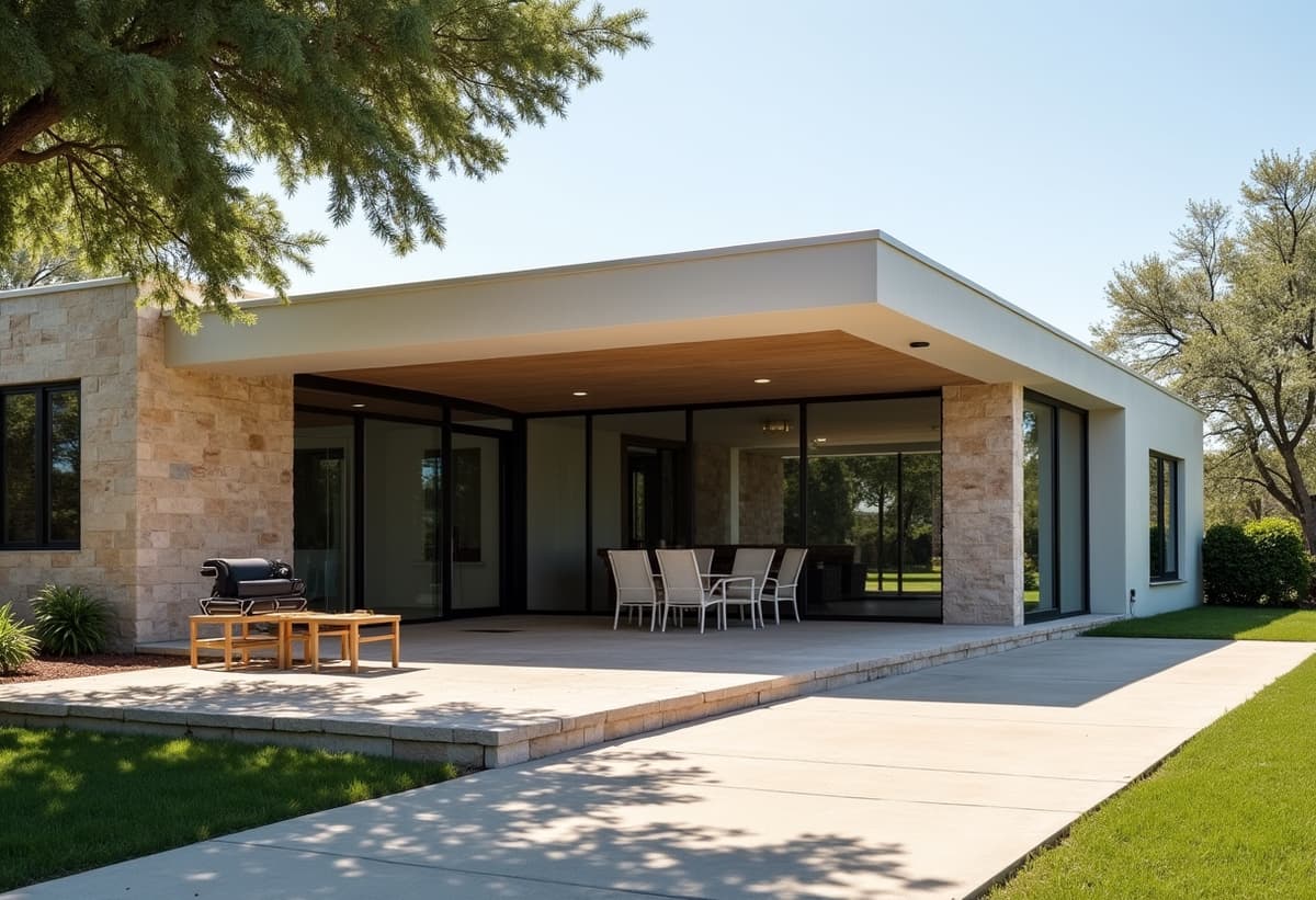 modern home addition under construction in Texas Hill Country with scenic views