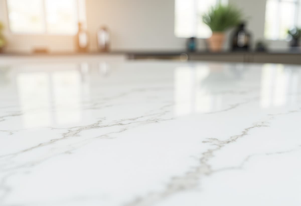 luxury kitchen with Italian marble countertop and brass accents