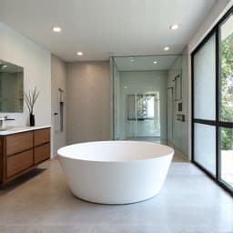 Luxury Master Bathroom Renovation Bulverde TX. An elegant master bathroom remodel in Bulverde, TX, showcasing a spacious walk-in shower, freestanding tub, and sophisticated tile work, offering a spa-like retreat.