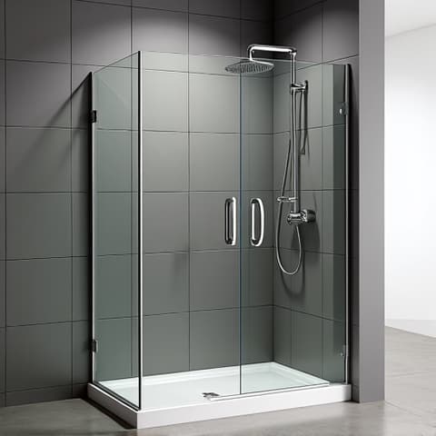 Elegant bathroom renovation in Schertz featuring a spacious walk-in shower and sophisticated tiling.