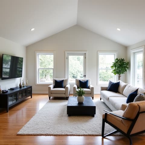 Exterior facelift of a 1970s ranch home, showcasing updated facade, fresh paint, modern landscaping, and new windows. This renovation significantly boosts curb appeal and energy efficiency, demonstrating how a traditional ranch can be transformed with contemporary design elements. Ideal for San Antonio homeowners looking to refresh their home