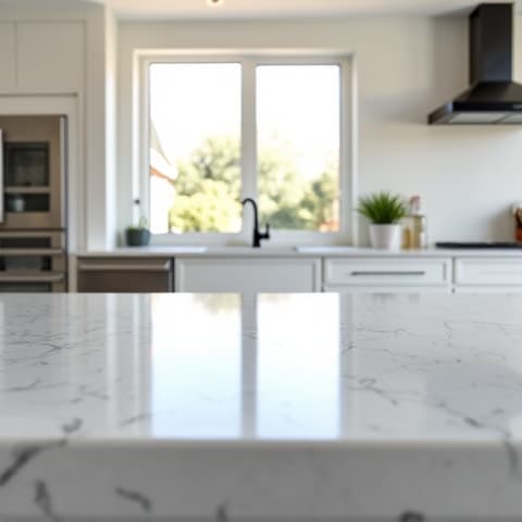 Spacious open-concept kitchen in San Antonio with expansive quartz countertops, harmonizing with the natural light and modern cabinetry. This design maximizes both workspace and social interaction, showcasing the versatility of quartz.