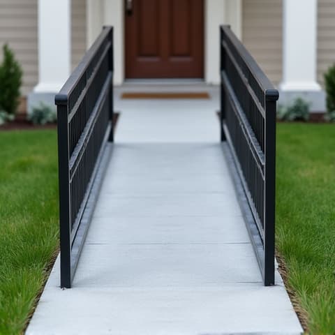 An accessible and aesthetically integrated outdoor ramp leading to the entrance of an ADU in Universal City, Texas. This image highlights thoughtful design that ensures easy access while complementing the home