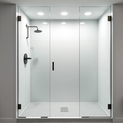 Before and after of a modern bathroom conversion in a San Antonio home, showcasing a spacious shower with recessed lighting and a sleek glass door. This image emphasizes contemporary aesthetics and improved functionality after a professional renovation.