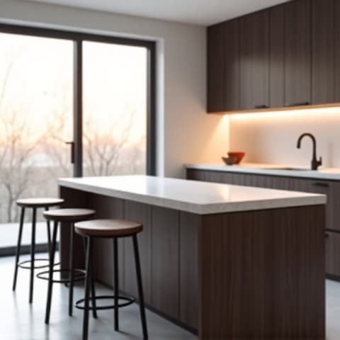 Before and after of a Hill Country kitchen remodel in Spring Branch, TX, showcasing modernized cabinetry and a new island. Professional kitchen renovation for a custom home.