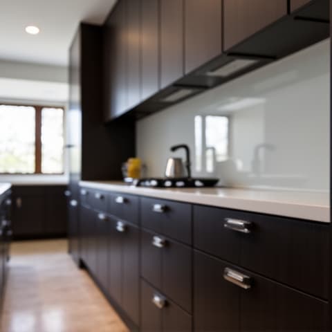 Kitchen cabinet transformation in Timberwood Park, where outdated cabinets were refaced with a dark espresso finish.