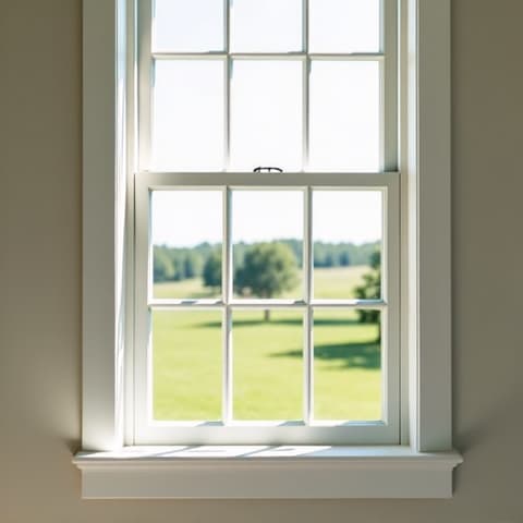 Double hung windows in a Timberwood Park master suite remodel. A bright and airy master suite in Timberwood Park featuring newly installed double-hung windows, offering both excellent ventilation and a clear view of the Texas Hill Country landscape, enhancing the room