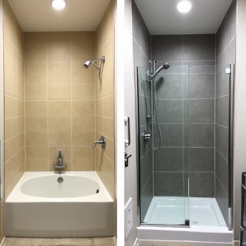 Before and after of a tub to shower conversion in San Antonio. The 