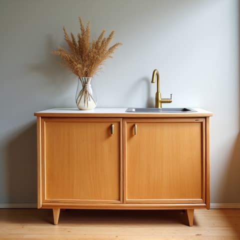 Before image of a Windcrest mid-century kitchen, showing original cabinetry and layout before renovation.