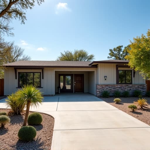 renovated 1970s ranch home exterior with modern updates in San Antonio