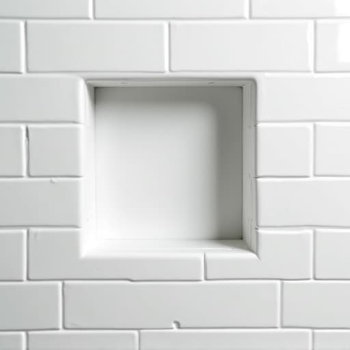 Close-up of custom tile work and niche shelving in a newly converted walk-in shower