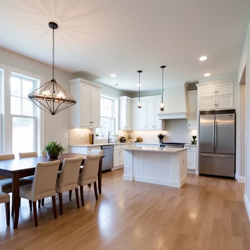 Open concept kitchen and dining in a renovated historic San Antonio home