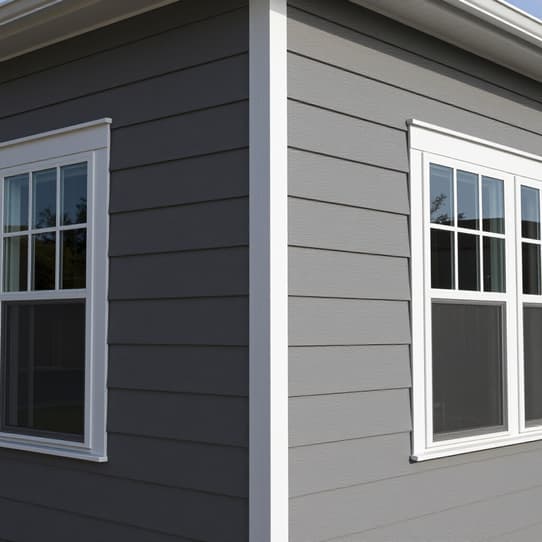 New fiber cement siding with clean white window trim on a San Antonio home exterior