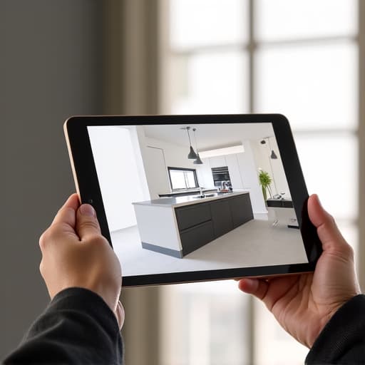 design consultant showing 3d rendering on a tablet