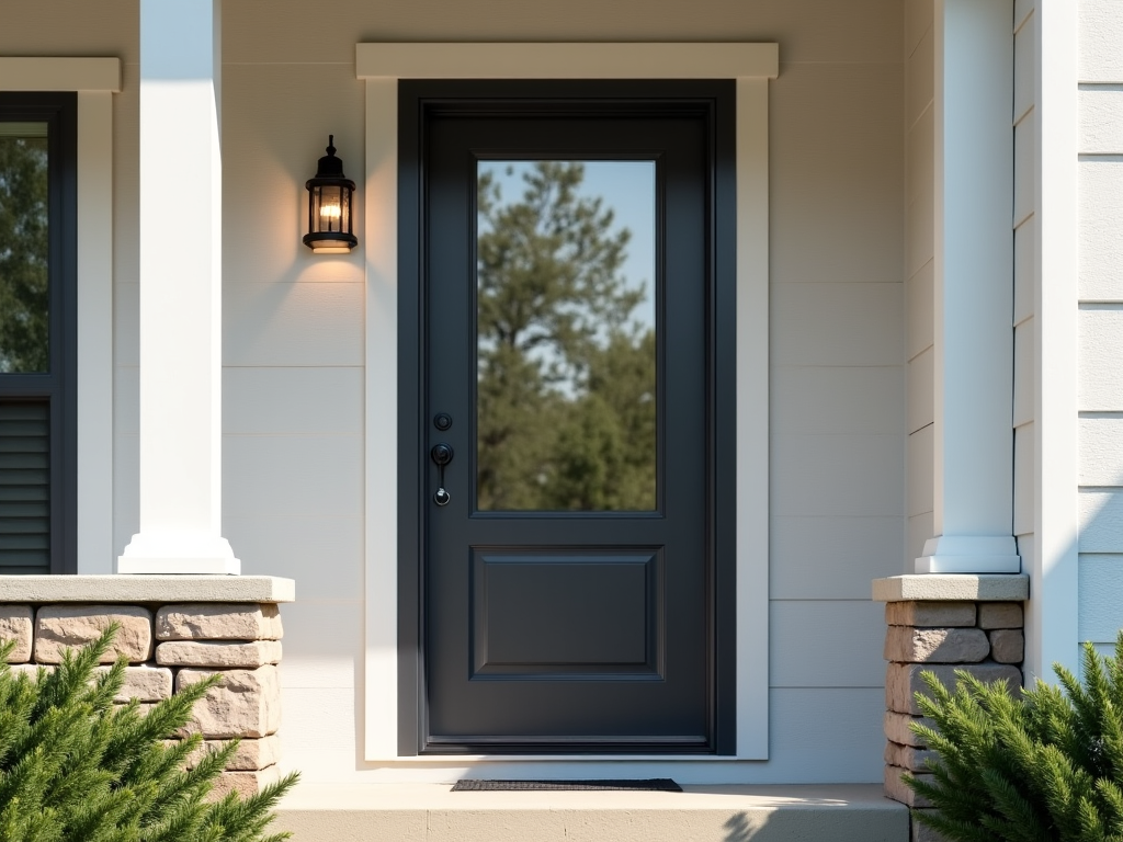 Modern storm door installation on a newly painted entryway in a Marion, TX house.