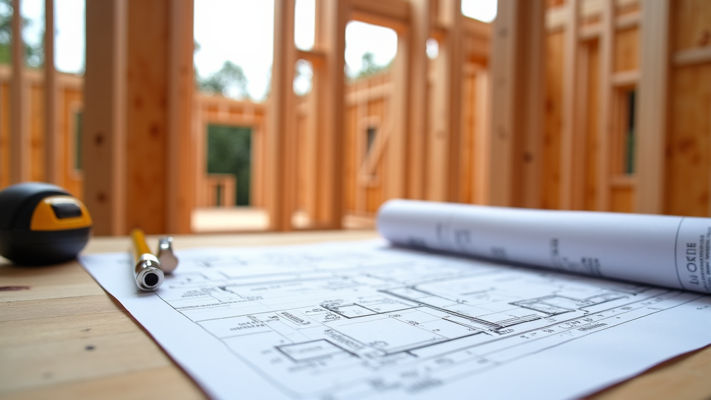 Architectural plans and construction materials for a home addition